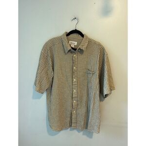 Sedgefield Mens XXL Short Sleeve Plaid Button Down Shirt Tan Navy Blue Cotton